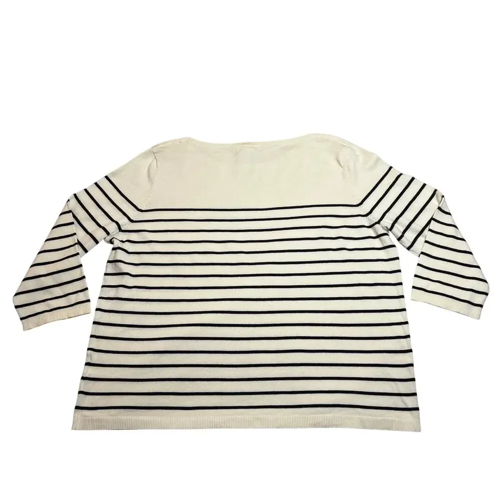H&M Boat Neck Stripe Knit Top Size XL Stretch Coastal Nautical Preppy Casual - Picture 2 of 7